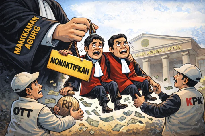 Ilustrasi MA berhentikan sementara hakim PN Depok yang terjaring OTT KPK (Foto: Generated AI)